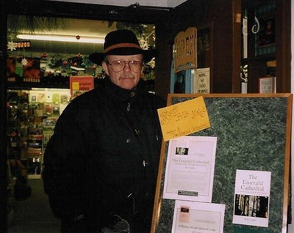 Bob Jones promoting his book The Emerald Cathedral.