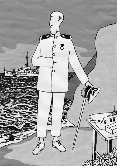 Ron Marlett's portrait of his cartoon Ensign Bafflestir.