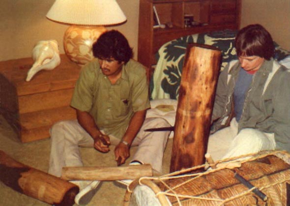 Ron Marlett and his Tahitian friend playing drums.