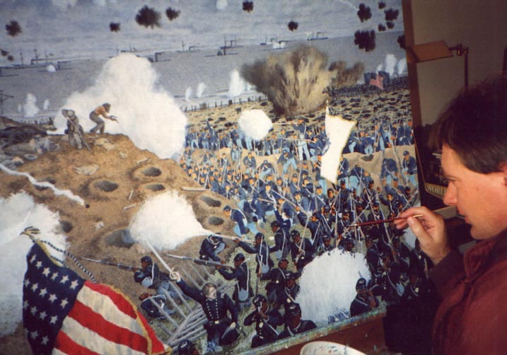 Ron Marlett working on his military painting.