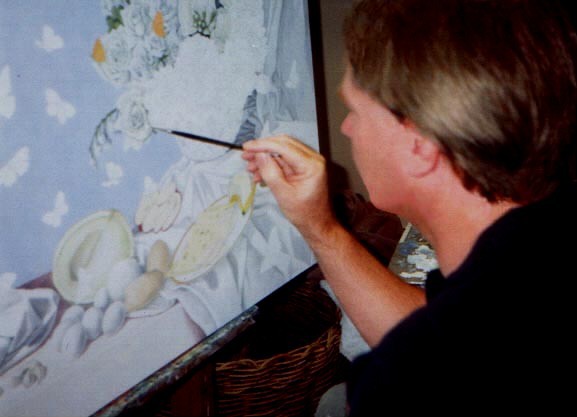 Ron Marlett working on his still life painting.