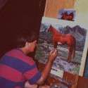 Ron Marlett painting a horse called Skippy.