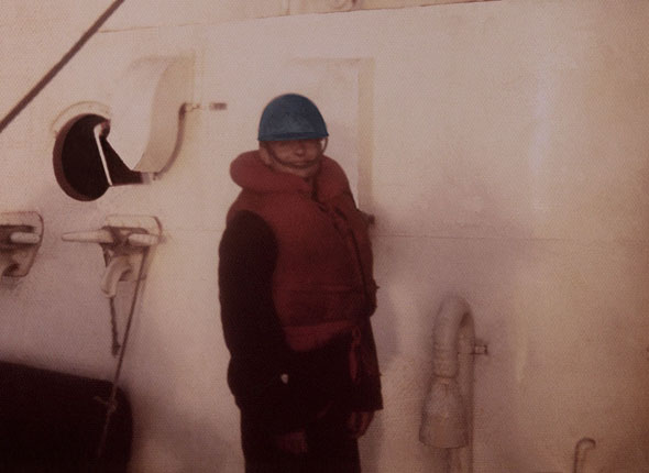 Ron Marlett during high lining with a Navy destroyer.